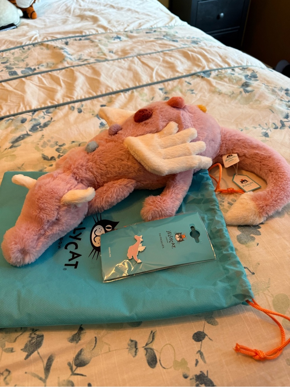 Jellycat large duskrise dragon with matching pin